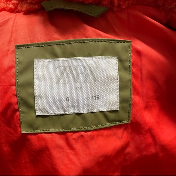 Zara Parka Puffer Jacket Coat Kids Boys Sage Green Faux Fur Hood Size 6 - Picture 6 of 7